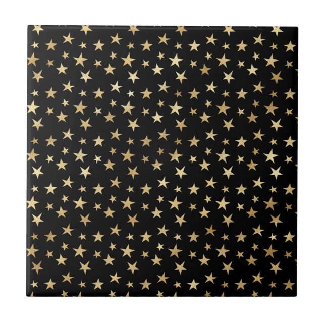Azulejo Ilustracion clásico de estrellas de oro negro (Frente)