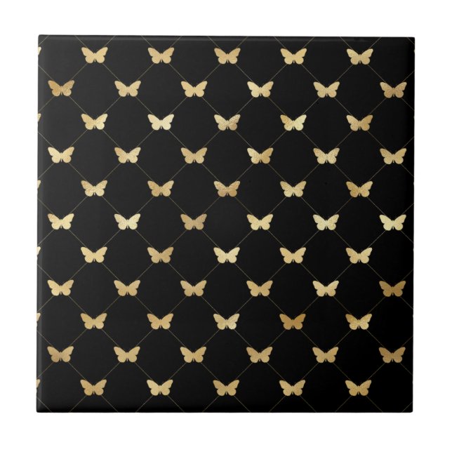 Azulejo Ilustracion clásico de mariposas de oro negro (Frente)