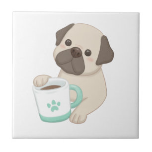 Azulejo Ilustracion Cute Dog & Mug