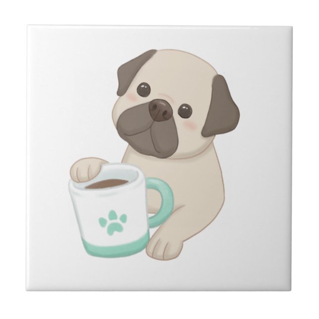 Azulejo Ilustracion Cute Dog & Mug (Frente)