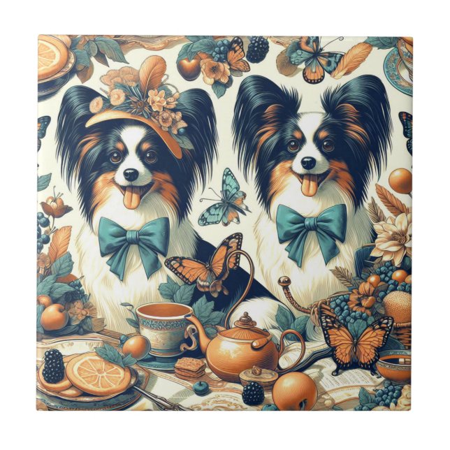 Azulejo Ilustracion Cute Papillon Dog (Frente)