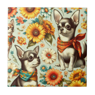 Azulejo Ilustracion Cute Retro Chihuahua