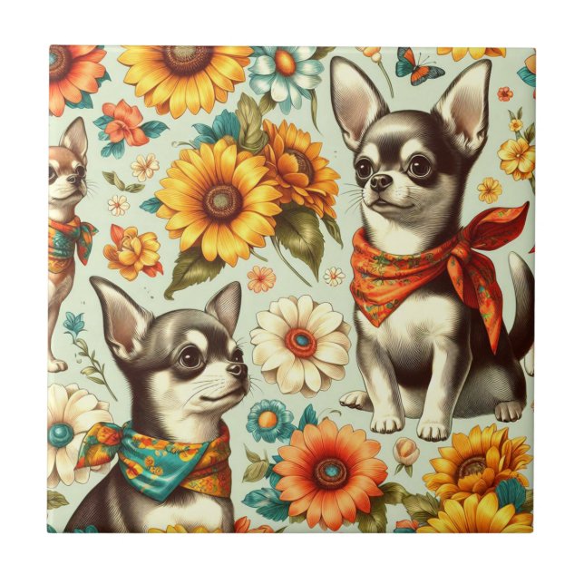 Azulejo Ilustracion Cute Retro Chihuahua (Frente)