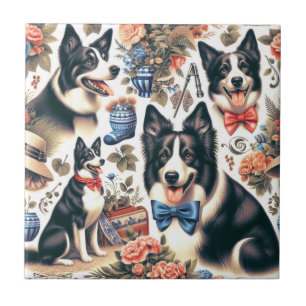 Azulejo Ilustracion Cute Vintage Border Collie