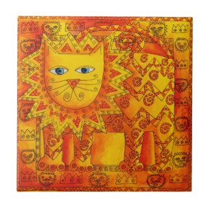 Azulejo Ilustracion de acuarela de león con patrones