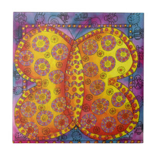 Azulejo Ilustracion de acuarela de mariposa patentada