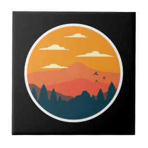 Azulejo Ilustracion de atardecer de montaña
