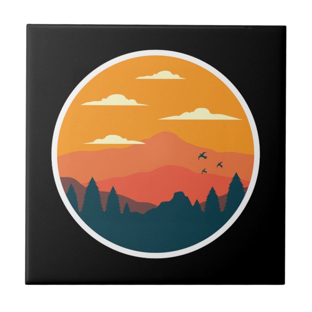 Azulejo Ilustracion de atardecer de montaña (Frente)