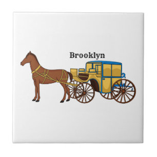 Azulejo Ilustracion de caballos y carruajes reales