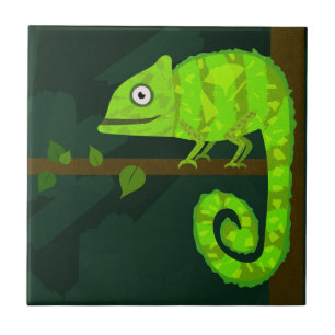 Azulejo Ilustración de camaleón verde lindo Reptil tropica