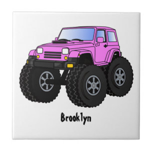 Azulejo Ilustración de camión monstruo rosa de dibujos ani