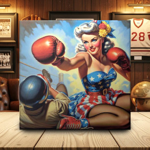 Azulejo Ilustracion de Chica de boxeo de época