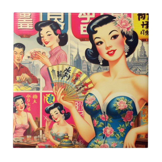 Azulejo Ilustracion de Chicas japoneses de época (Frente)
