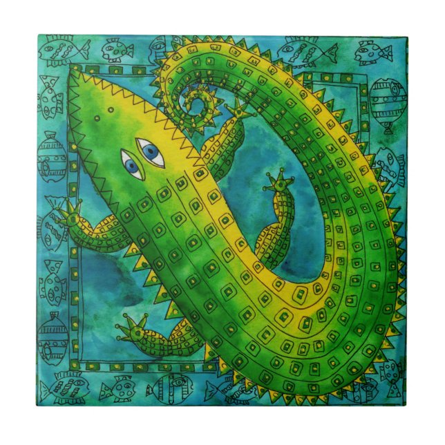 Azulejo Ilustración de cocodrilo estampado en acuarela (Frente)