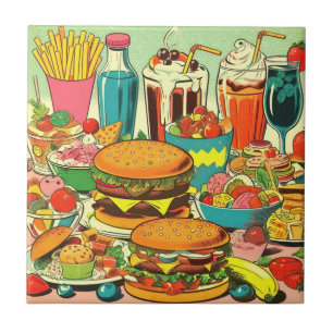 Azulejo Ilustracion de cómics de comida retro