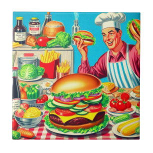 Azulejo Ilustracion de cómics Retro Hamburger
