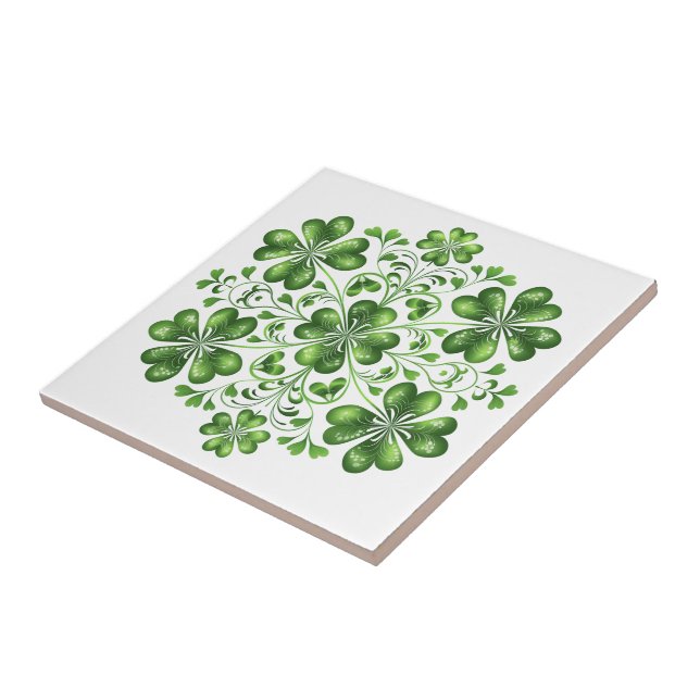Azulejo Ilustracion de Damasco de Clover Celta Verde Irlan (Lado)