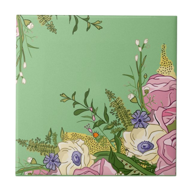 Azulejo Ilustracion de Doodle Floral Rosa en (Frente)