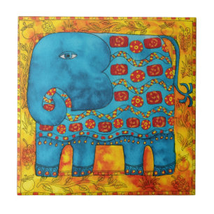 Azulejo Ilustración de elefante con patrón en acuarela