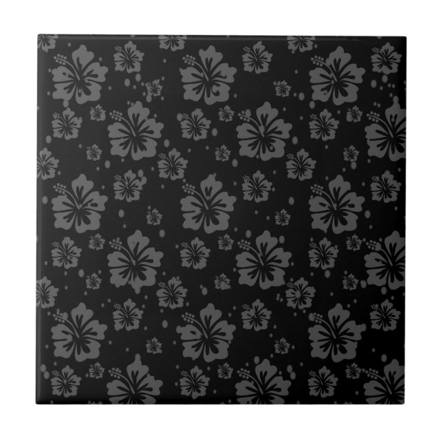 Azulejo Ilustracion de flores negras sobre fondo negro (Frente)