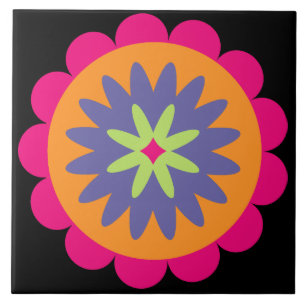 Azulejo ilustracion de formas florales naranja y rosa