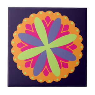 Azulejo ilustracion de formas florales naranjas