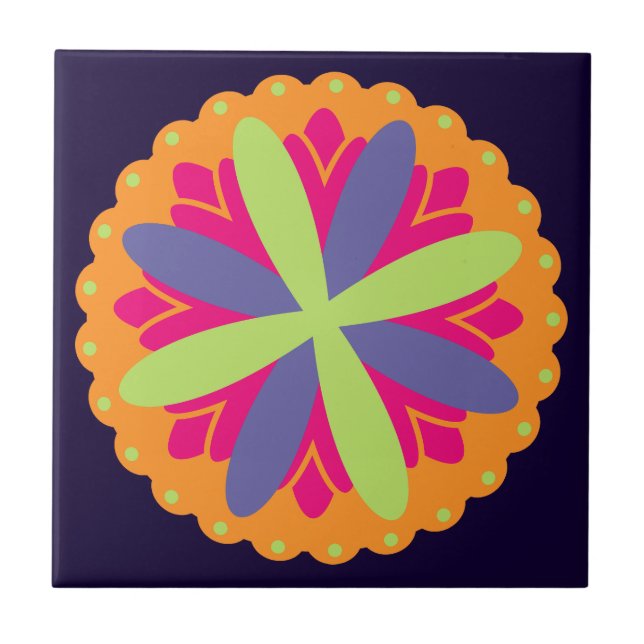 Azulejo ilustracion de formas florales naranjas (Frente)