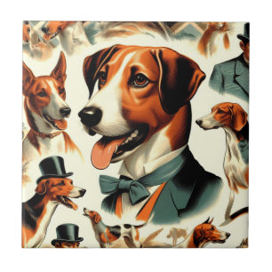 Azulejo Ilustracion de Foxhound inglés de época