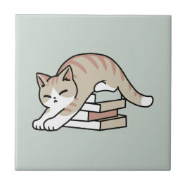 Azulejo Ilustracion de Gato de Amante de Libros - Curva y