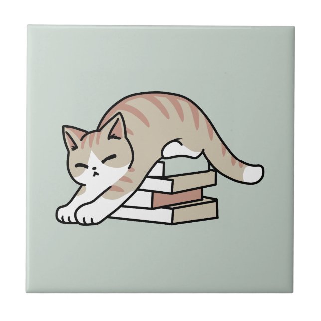 Azulejo Ilustracion de Gato de Amante de Libros - Curva y  (Frente)