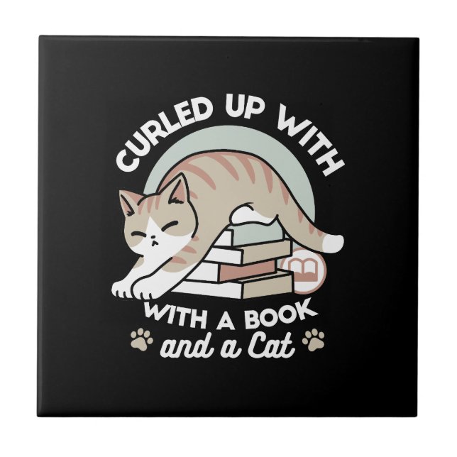 Azulejo Ilustracion de Gato de Amante de Libros - Curva y  (Frente)