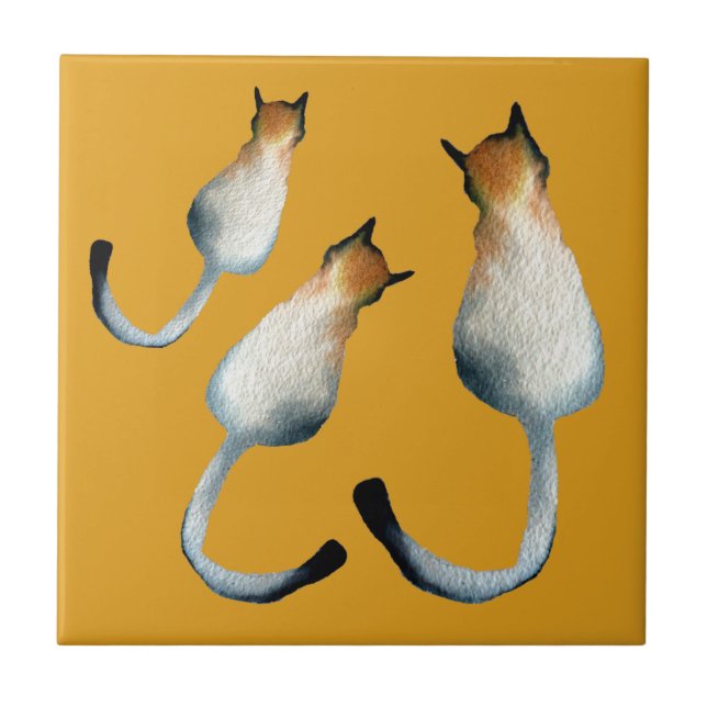 Azulejo Ilustracion de gato negro y marrón tabby (Frente)