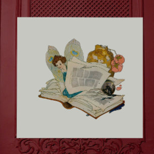 Azulejo Ilustración de hada gusano de libro vintage