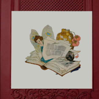 Azulejo Ilustración de hada gusano de libro vintage