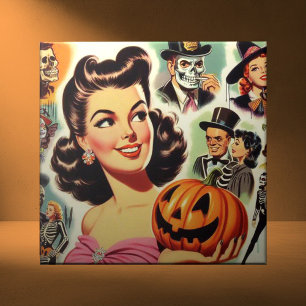 Azulejo Ilustracion de Halloween Chica de época