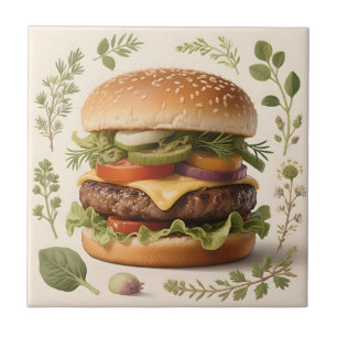 Azulejo Ilustración de hamburguesa con queso gourmet