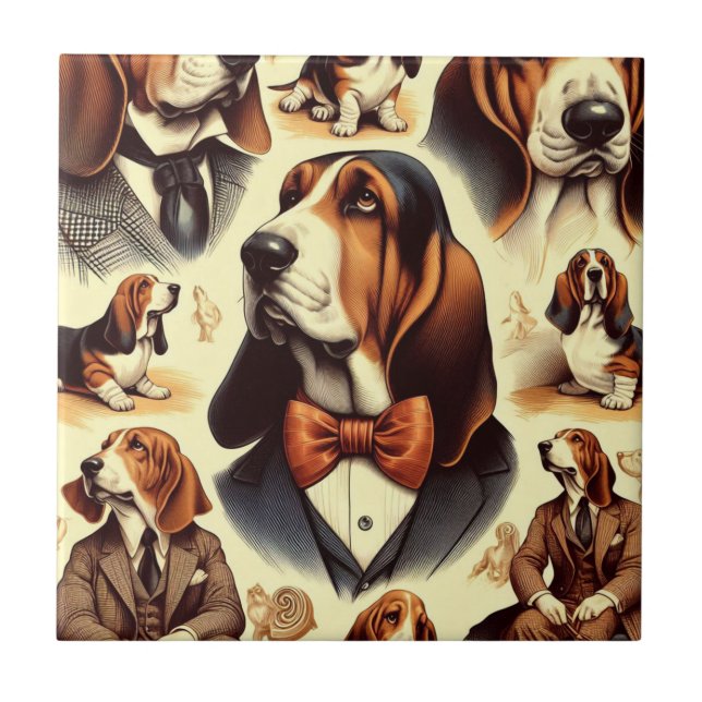 Azulejo Ilustracion de helio vintage Basset (Frente)