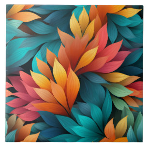 Azulejo Ilustración de hoja tropical en azul turquesa y na