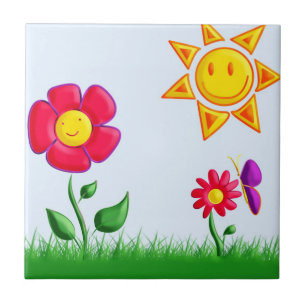 Azulejo Ilustracion de jardín soleado