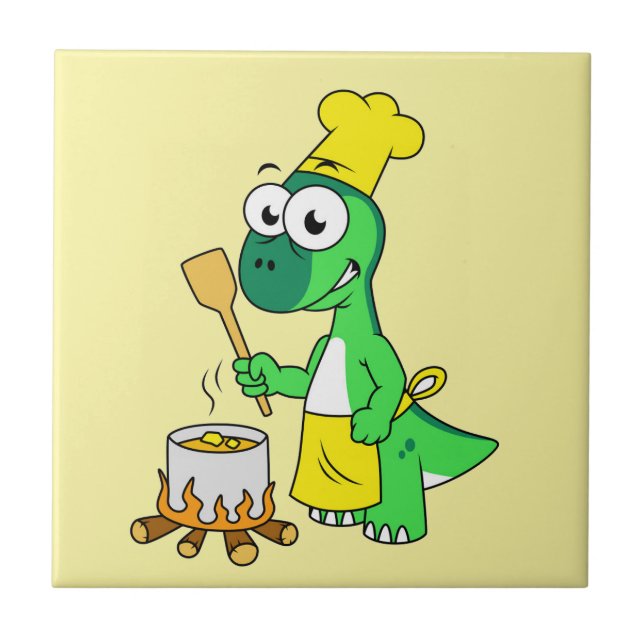 Azulejo Ilustracion De La Cocina De Los Dinosaurios Parasa (Frente)