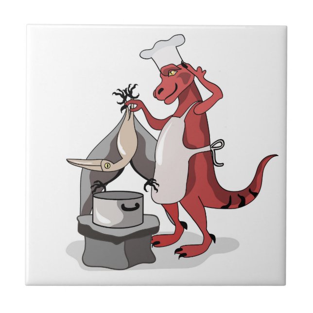 Azulejo Ilustracion De La Cocina De Un Chef Rex Tirrannosa (Frente)