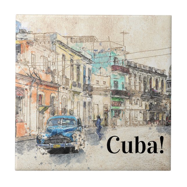Azulejo Ilustracion de La Habana Cuba (Frente)