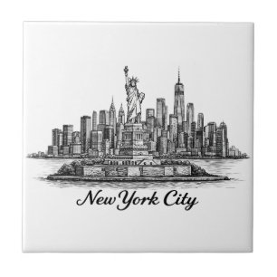 Azulejo Ilustración de línea del horizonte de la ciudad de