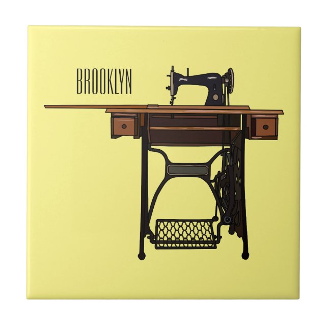 Azulejo Ilustracion de máquina de coser personalizado (Frente)