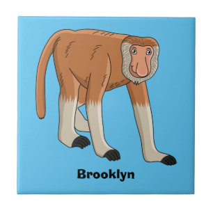 Azulejo Ilustración de mono probóscide divertido estilo ca