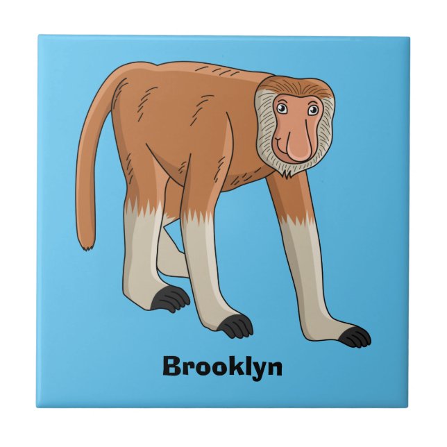 Azulejo Ilustración de mono probóscide divertido estilo ca (Frente)