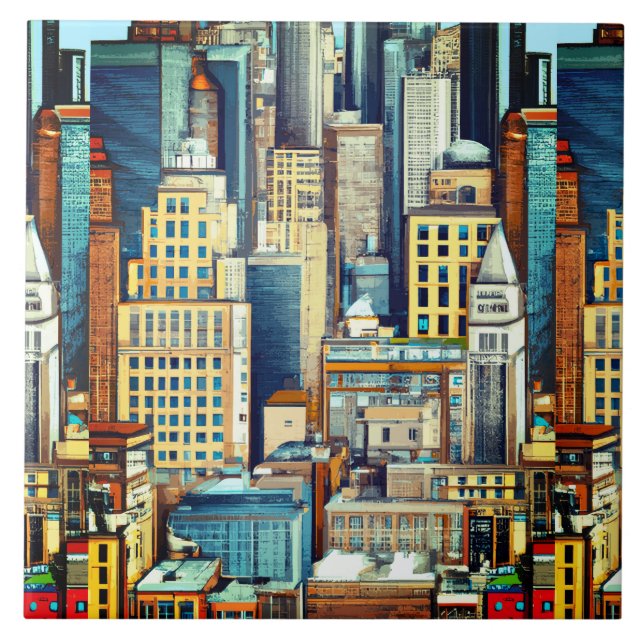 Azulejo Ilustracion de paisajes urbanos de Nueva York (Frente)