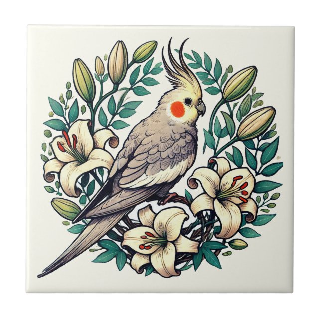 Azulejo Ilustracion de pájaro Cockatiel (Frente)