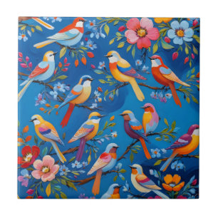 Azulejo Ilustracion de pájaros cantores coloridos