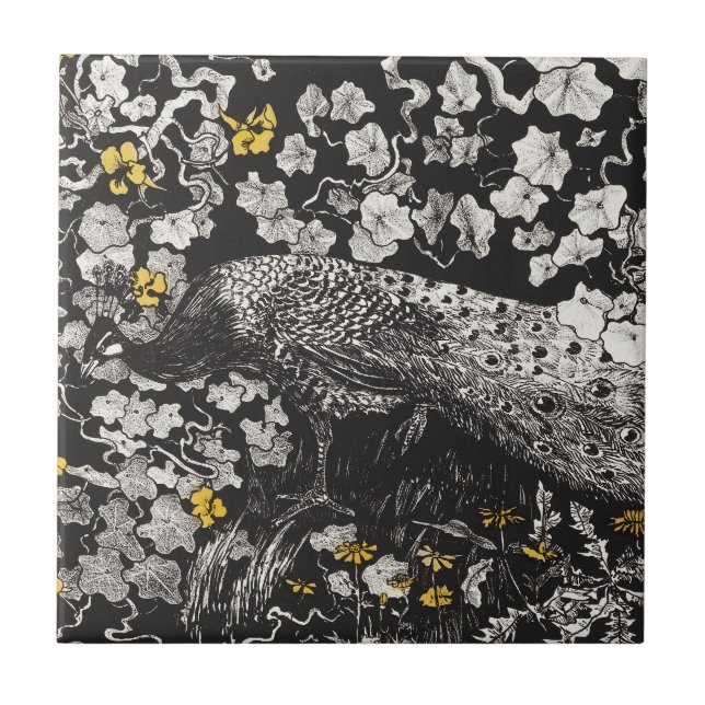 Azulejo Ilustracion de pavo real por Theo van Hoytema (Frente)